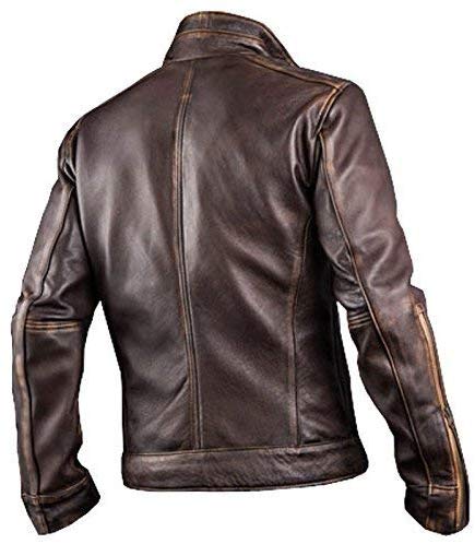 Chicago Super Fashions Cafe Racer - Chamarra de Piel Envejecida para Moto