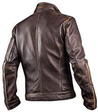 Chicago Super Fashions Cafe Racer - Chamarra de Piel Envejecida para Moto