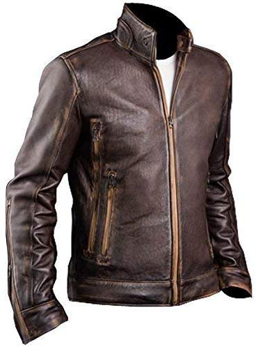 Chicago Super Fashions Cafe Racer - Chamarra de Piel Envejecida para Moto