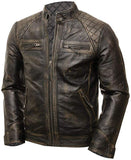 Chicago Super Fashions Cafe Racer - Chamarra de Piel Envejecida para Moto