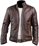 Chicago Super Fashions Cafe Racer - Chamarra de Piel Envejecida para Moto