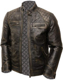 Chicago Super Fashions Cafe Racer - Chamarra de Piel Envejecida para Moto