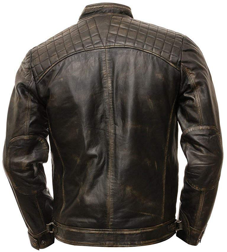 Chicago Super Fashions Cafe Racer - Chamarra de Piel Envejecida para Moto