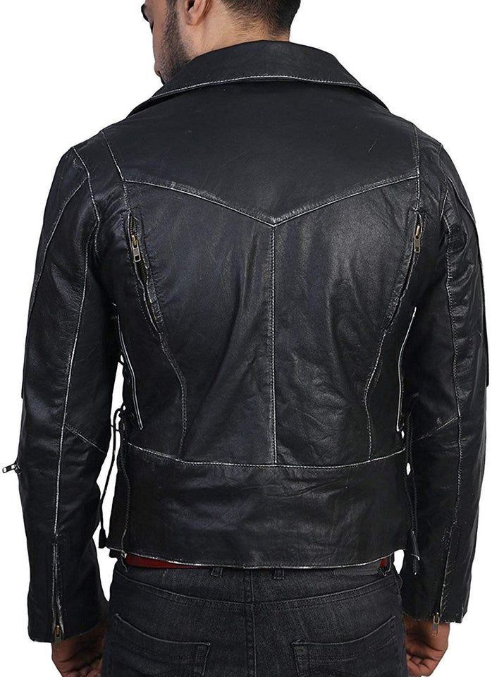 Chicago Super Fashions Cafe Racer - Chamarra de Piel Envejecida para Moto