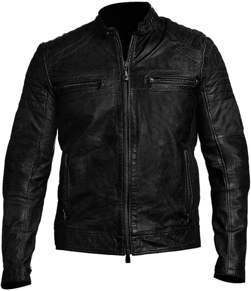 Chicago Super Fashions Cafe Racer - Chamarra de Piel Envejecida para Moto