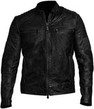 Chicago Super Fashions Cafe Racer - Chamarra de Piel Envejecida para Moto