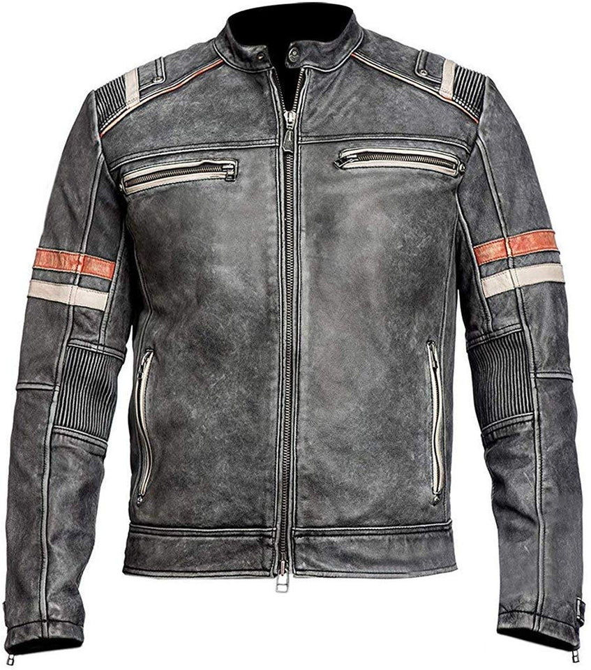 Chicago Super Fashions Cafe Racer - Chamarra de Piel Envejecida para Moto