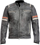 Chicago Super Fashions Cafe Racer - Chamarra de Piel Envejecida para Moto