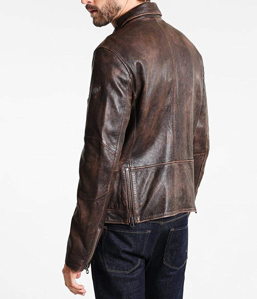 Chicago Super Fashions Cafe Racer - Chamarra de Piel Envejecida para Moto