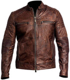 Chicago Super Fashions Cafe Racer - Chamarra de Piel Envejecida para Moto