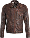 Chicago Super Fashions Cafe Racer - Chamarra de Piel Envejecida para Moto