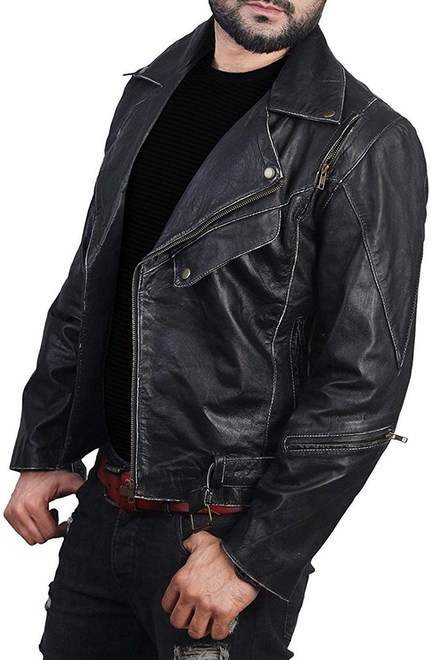 Chicago Super Fashions Cafe Racer - Chamarra de Piel Envejecida para Moto