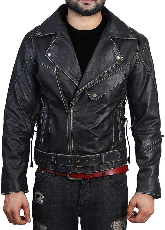 Chicago Super Fashions Cafe Racer - Chamarra de Piel Envejecida para Moto