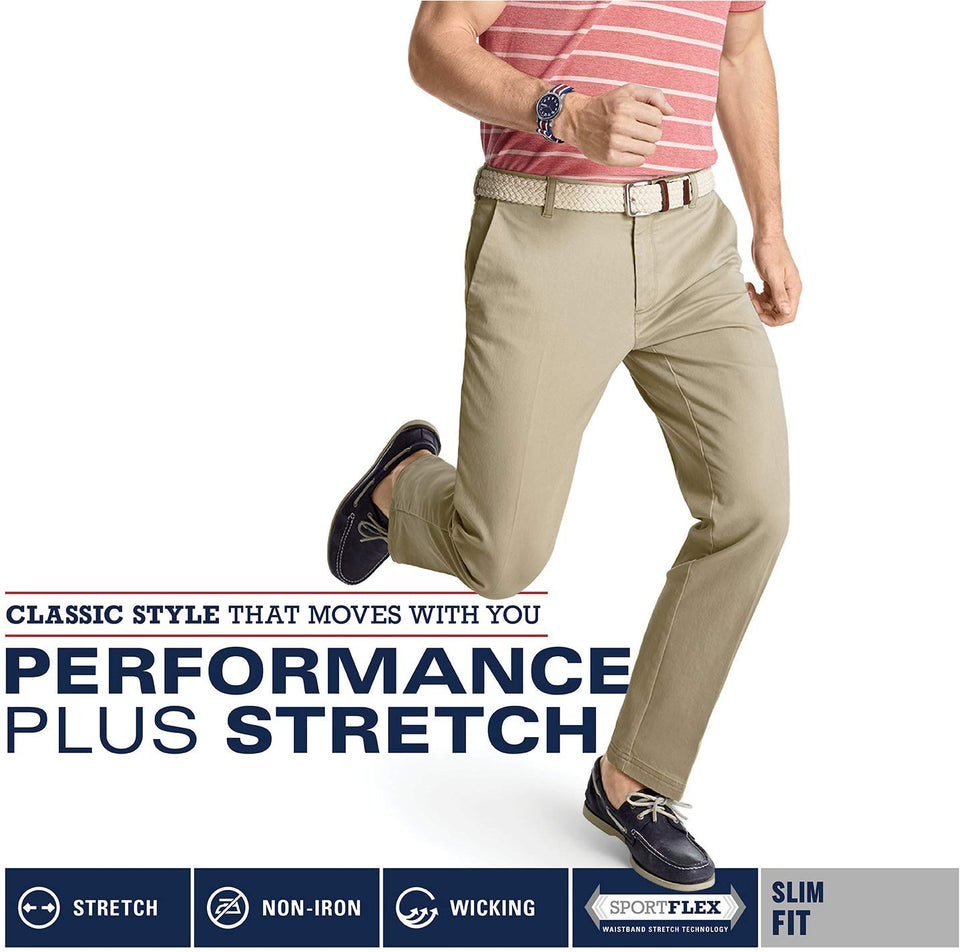 IZOD pantalón Chino de Corte Recto con Frente Plano para Hombre