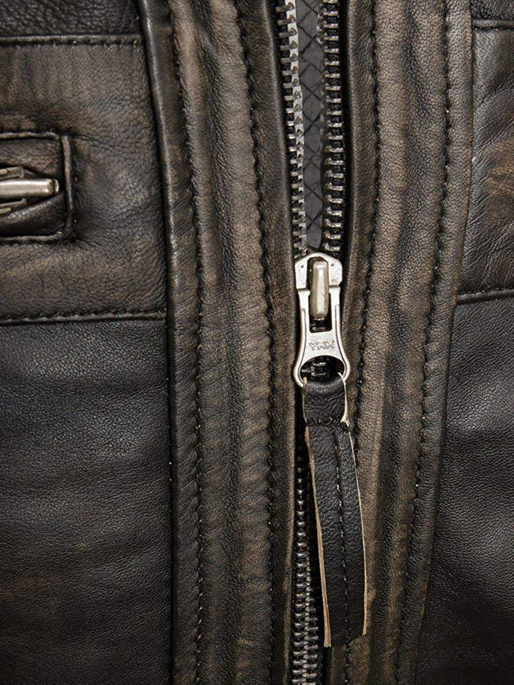 Chicago Super Fashions Cafe Racer - Chamarra de Piel Envejecida para Moto