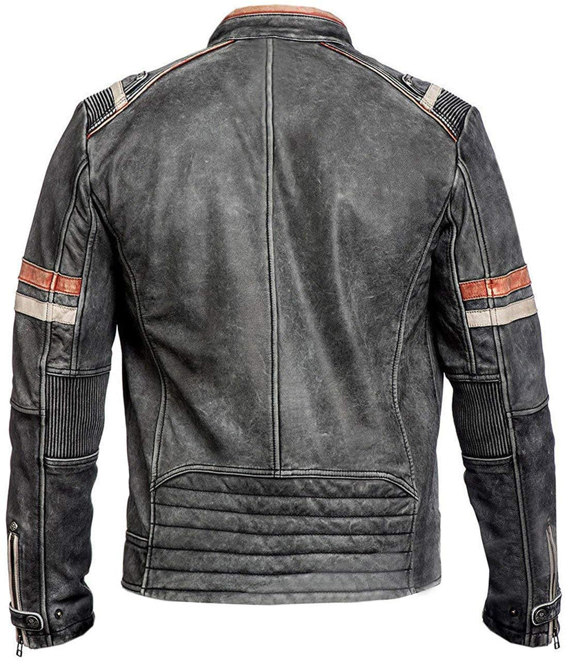 Chicago Super Fashions Cafe Racer - Chamarra de Piel Envejecida para Moto