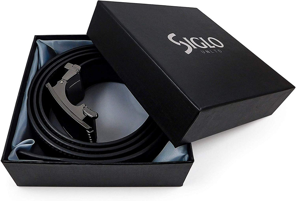 SIGLO® Cinturón para Hombres de Piel con Hebilla Automática y Diseño sin Agujeros, Tamaños 30-44