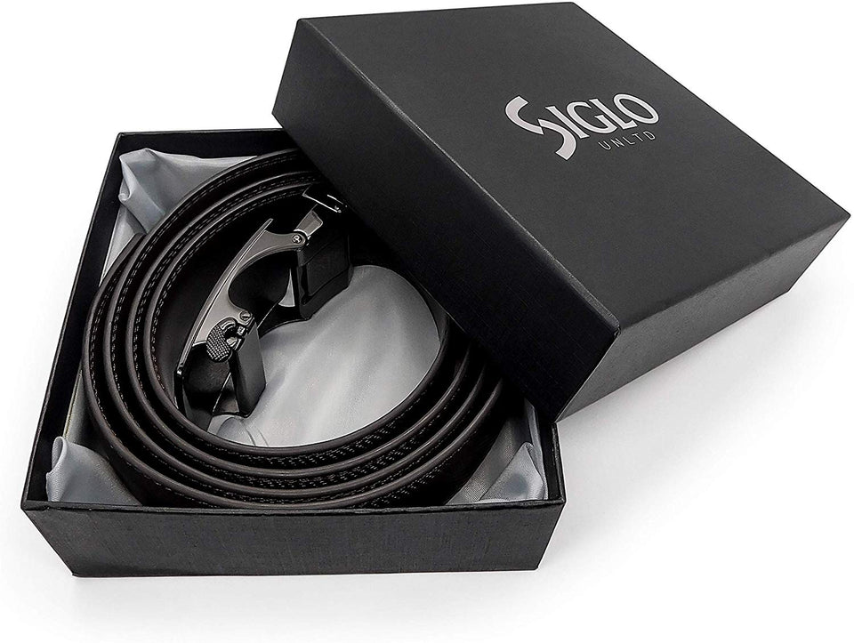 SIGLO® Cinturón para Hombres de Piel con Hebilla Automática y Diseño sin Agujeros, Tamaños 30-44