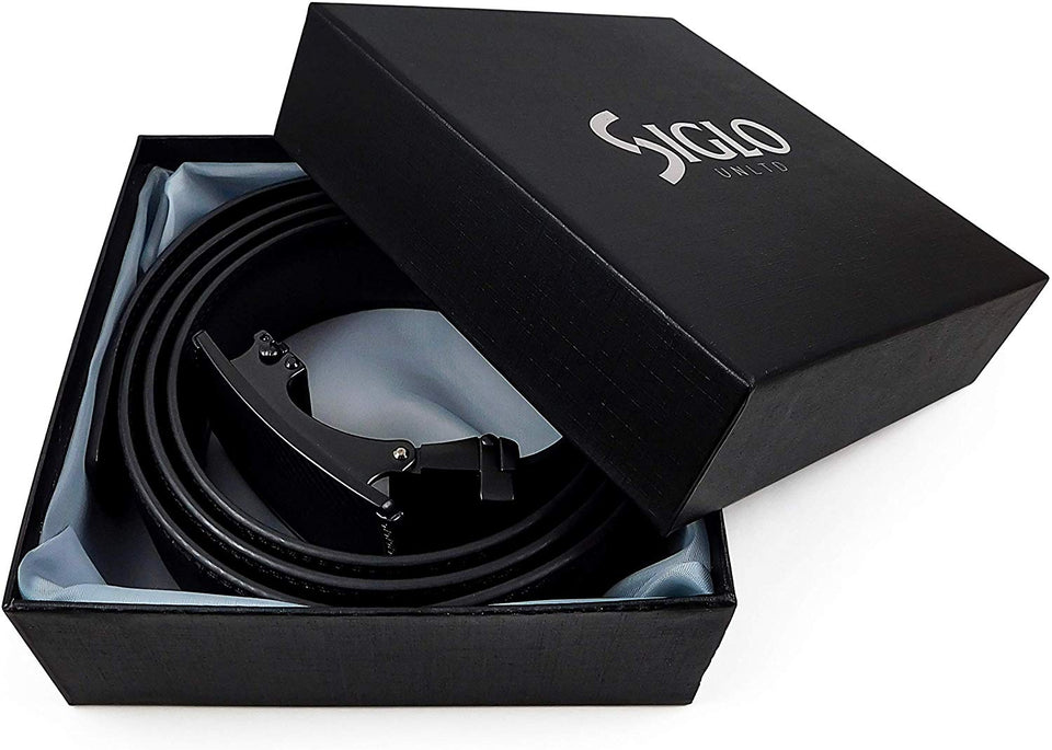 SIGLO® Cinturón para Hombres de Piel con Hebilla Automática y Diseño sin Agujeros, Tamaños 30-44