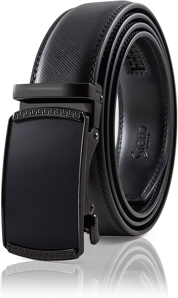 SIGLO® Cinturón para Hombres de Piel con Hebilla Automática y Diseño sin Agujeros, Tamaños 30-44