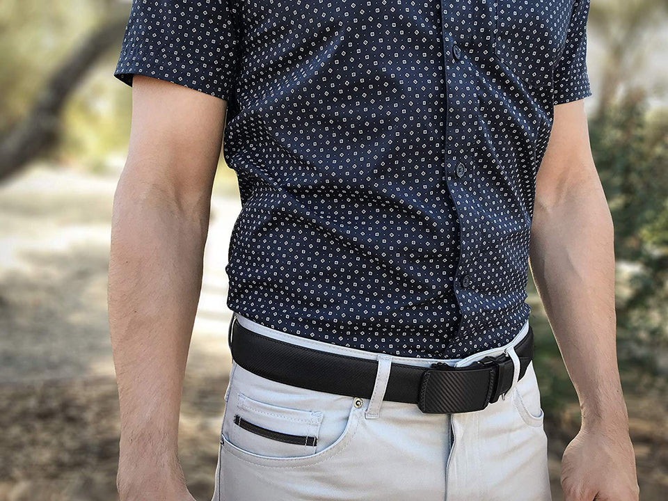 SIGLO® Cinturón para Hombres de Piel con Hebilla Automática y Diseño sin Agujeros, Tamaños 30-44