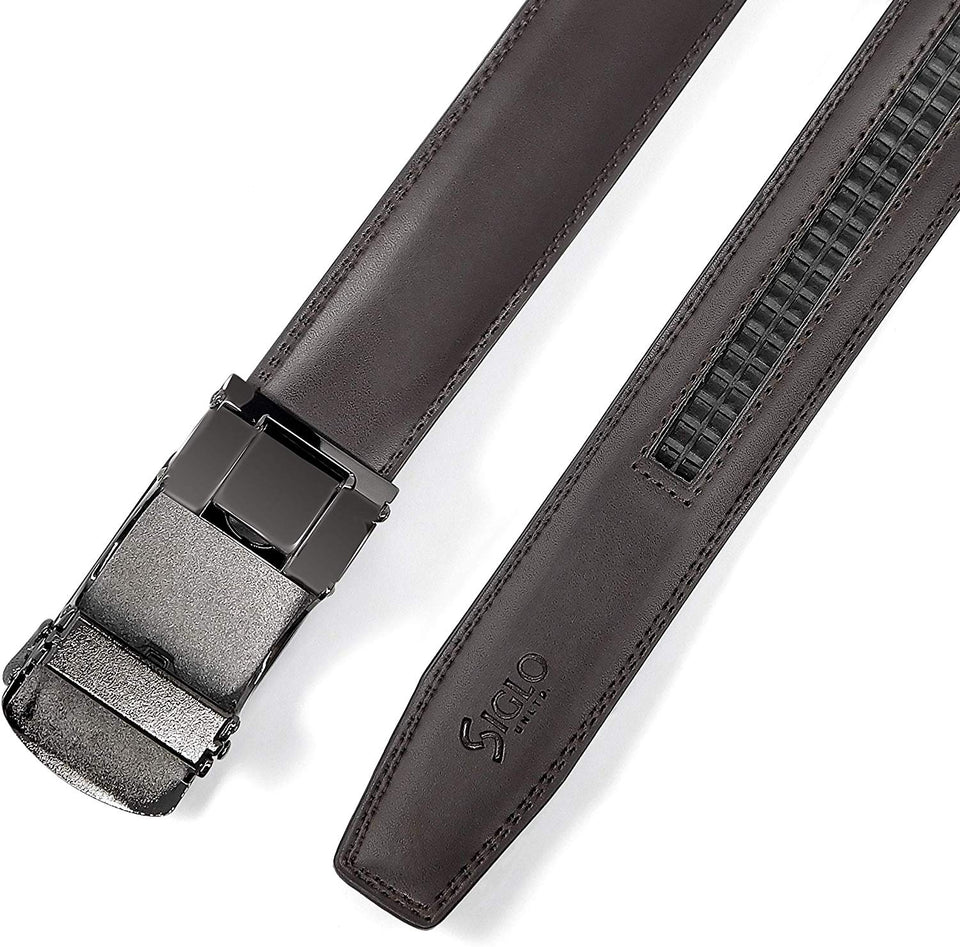 SIGLO® Cinturón para Hombres de Piel con Hebilla Automática y Diseño sin Agujeros, Tamaños 30-44