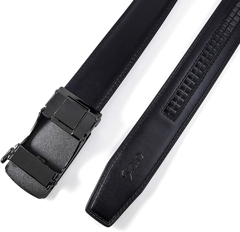 SIGLO® Cinturón para Hombres de Piel con Hebilla Automática y Diseño sin Agujeros, Tamaños 30-44